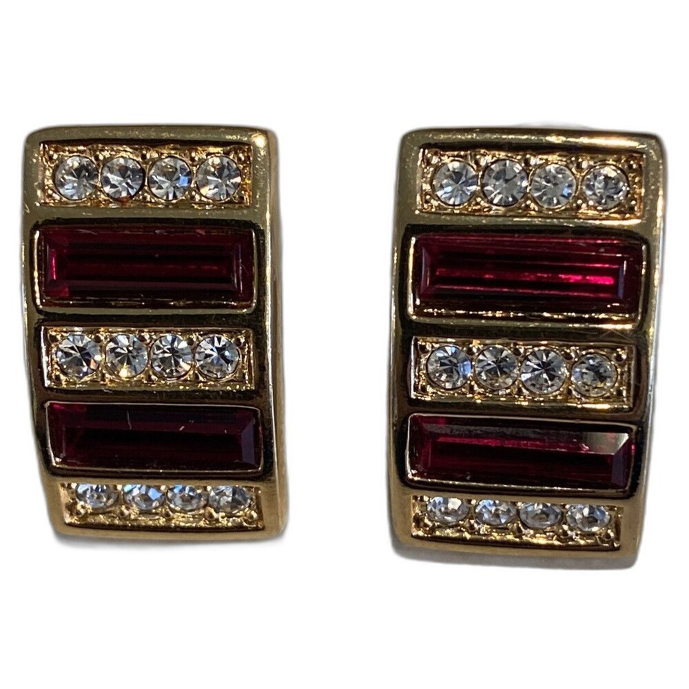 VTG Daniel Swarovski Co. Signed SAL Ruby Red & Clear Crystal Sal Post Earrings